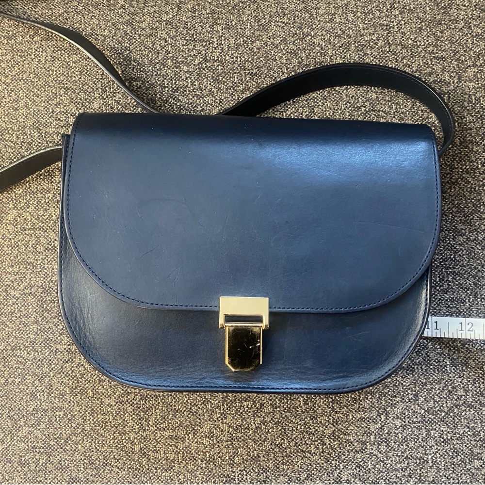 A.P.C. Navy Leather Crossbody Bag with Gold Clasp